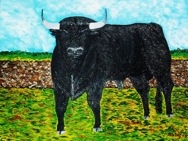 Toro Miura negro entrepelado, sobre tela, óleo 35X40, año 2008 Óleo Lienzo Animales