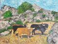 Toros Los Santacolomas,  óleo, 27x35