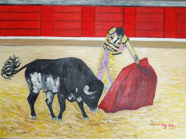 Sebastian Castella, en Nimes 2008, óleo 35x40 Óleo Lienzo Otros