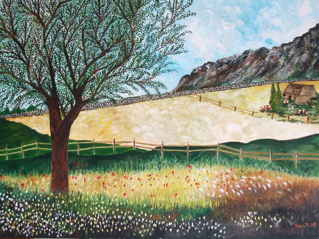 Campo en primavera,  óleo 90x65. Óleo Lienzo Paisaje