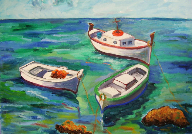 Barcas en el puerto Oil Canvas Marine Painting