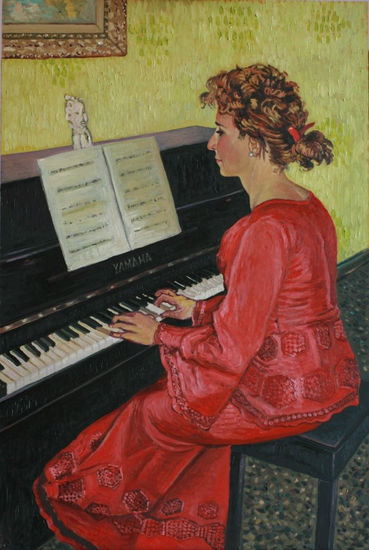 Katerina tocando el piano Oil Canvas Landscaping