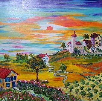 El pueblo de mis sueños Oil Canvas Landscaping