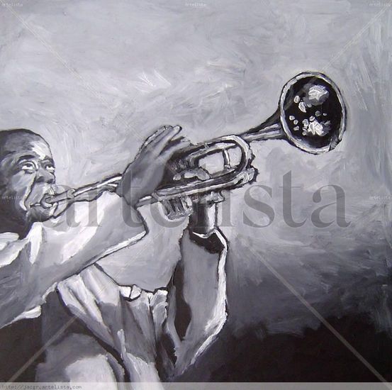 Louis Armstrong Oil Panel Figure Painting