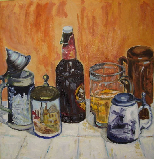 Jarras cerveza Oil Canvas Still Life Paintings