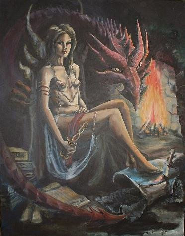 dama y dragón Acrylic Canvas Nude Paintings