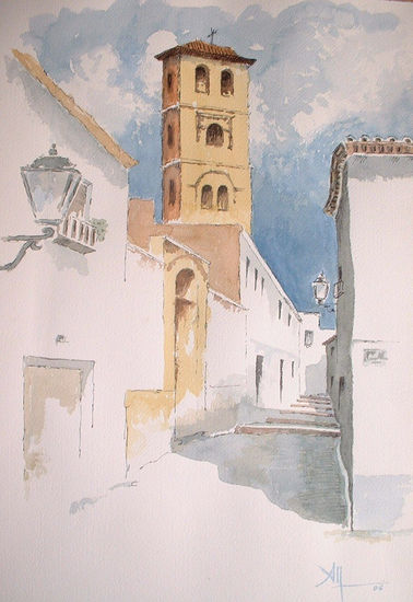 iglesia de pueblo Watercolour Paper Landscaping