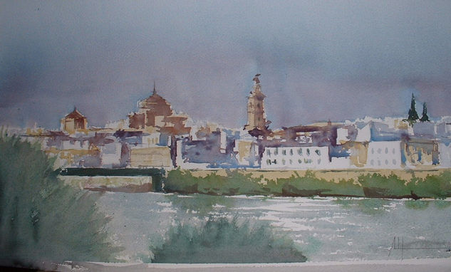 el puente de la viga Watercolour Paper Landscaping