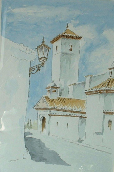 iglesia de pueblo Watercolour Paper Landscaping