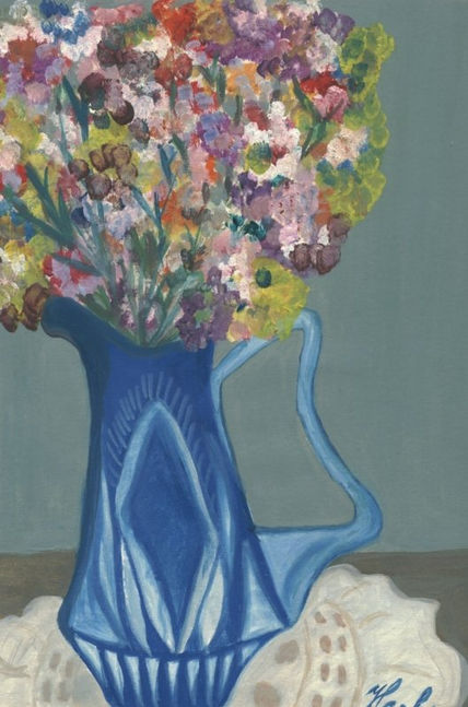 Jarrón azul con flores