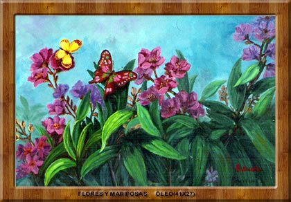 Flores y Mariposas Óleo Lienzo Paisaje