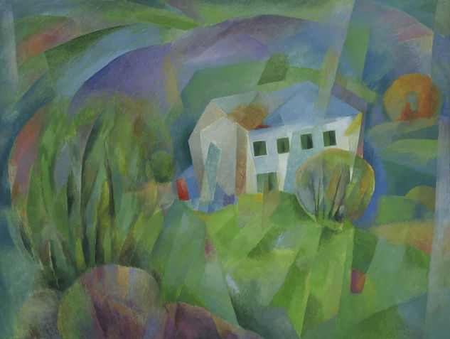 Casa y cuatro árboles Gouache Paper Landscaping