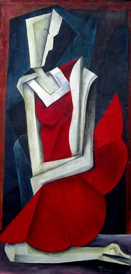 Dama de rojo Oil Textile Figure Painting