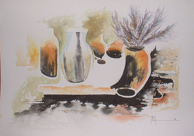 bodegón en negro Watercolour Paper Still Life Paintings