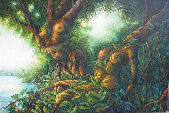 troncos de mujeres en la selva Oil Canvas Landscaping