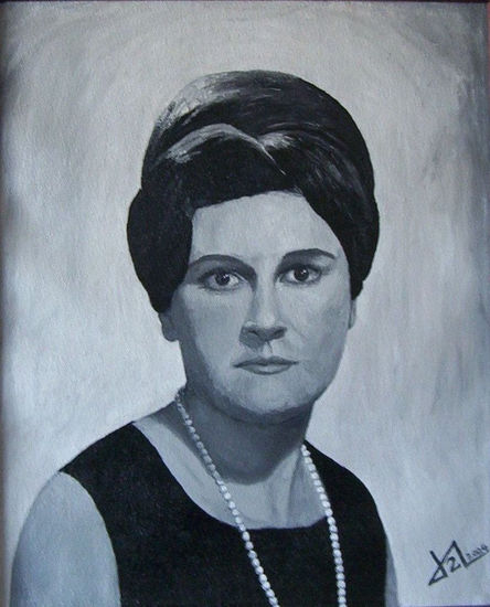 Mi madre Oil Textile Portrait