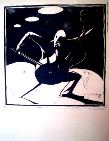 el violonchelista Woodcut