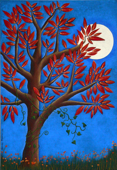 El árbol rojo de mis sueños Acrylic Canvas Landscaping