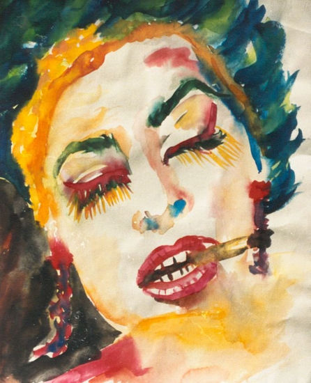 mulher com cigarro Watercolour Paper Portrait