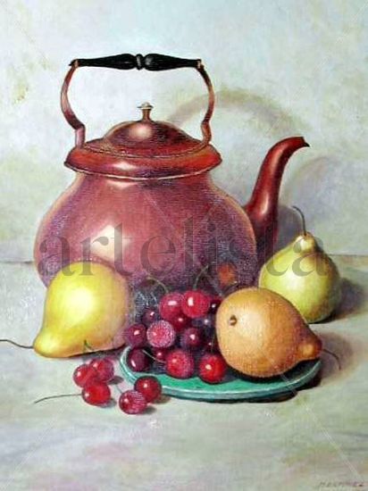 Peras y cerezas Oil Panel Still Life Paintings