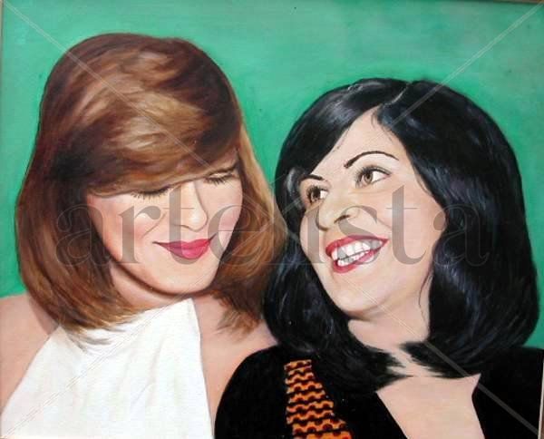 Hermanas García Oil Panel Portrait