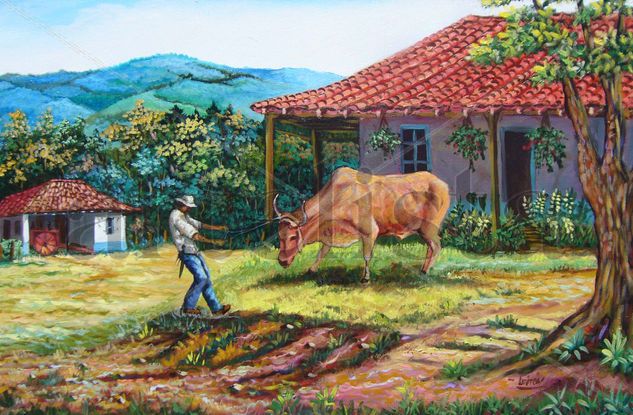 jalando buey Oil Canvas Landscaping