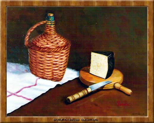 Garrafa y Queso Oil Canvas Still Life Paintings