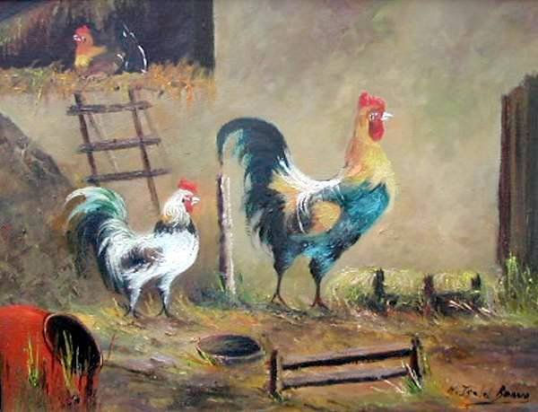 Gallos de Isabel Oil Panel Animals