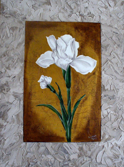 Blanco y oro I Oil Panel Floral Painting