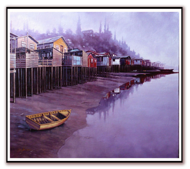 Chiloé amanecer Oil Canvas Landscaping