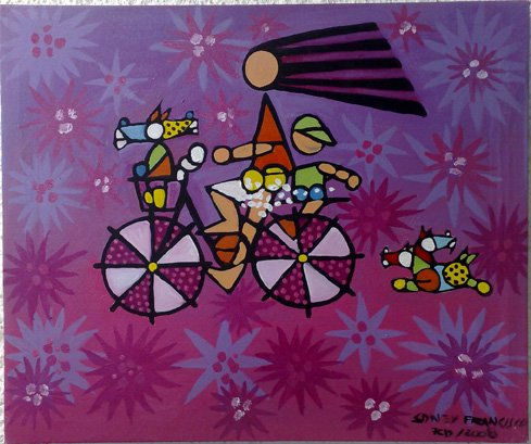 Menina na Bicicleta Com Cães