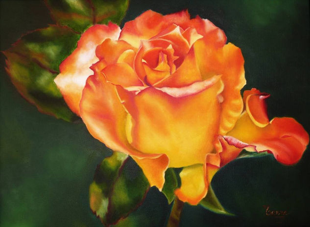 Abriendo anaranjado  "Opening in Orange" Oil Canvas Floral Painting