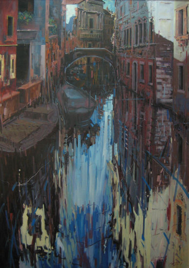 DEMIS RINCONES"CALLEJON DE VENECIA." Media Mixta Tabla Paisaje