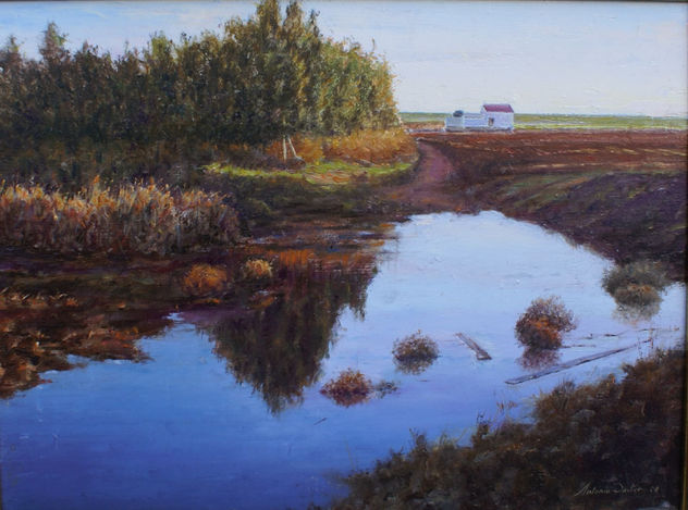 atardecer sobre el rio azuer