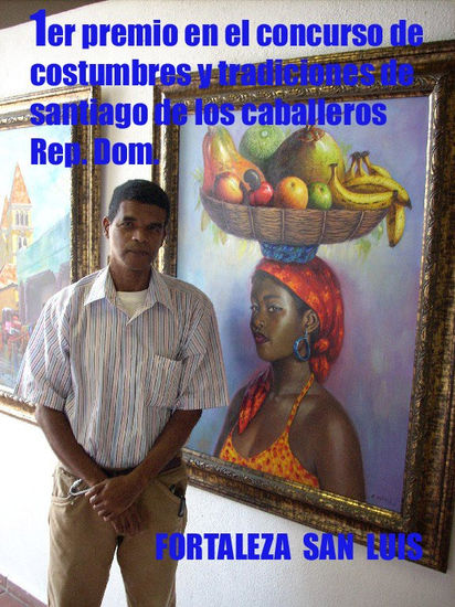 E.Vidal PINTOR DOMINICANO junto a la obra galardonada con el 1er premio en el concurso de tradicione Óleo Lienzo Figura