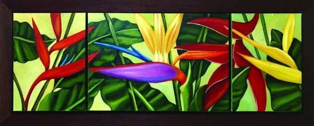 TRIPTICO HELICONIAS Oil Canvas Floral Painting