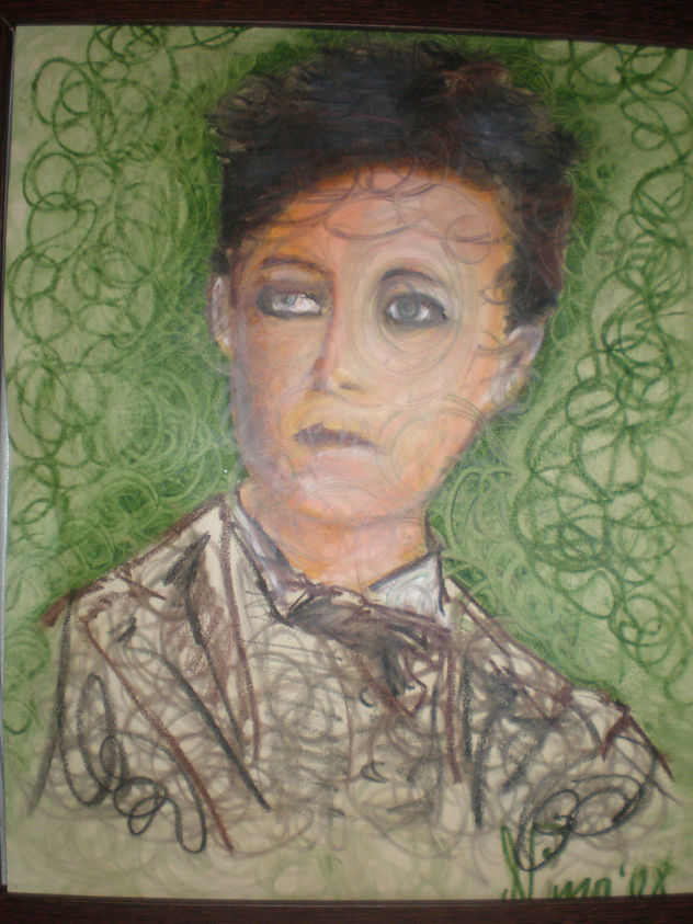 Galáctica deformación del rostro de Rimbaud maquinando sus poemas