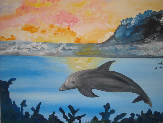 MAR Y DELFIN Oil Canvas Marine Painting