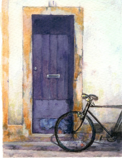 puerta con bici Watercolour Paper Landscaping