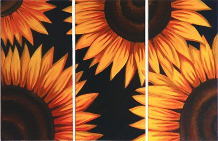 TRIPTICO GIRASOLES Oil Canvas Floral Painting