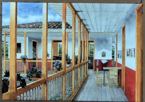 interior con lavamanos Watercolour Paper Landscaping