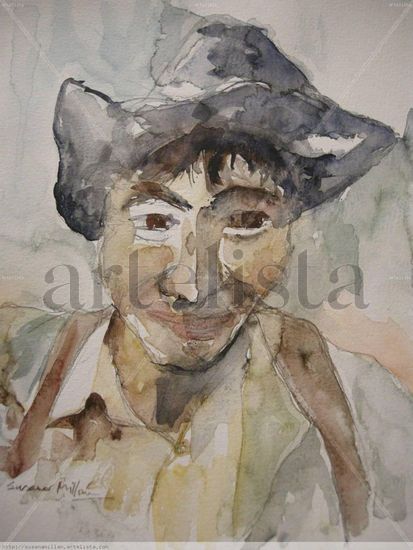 cabeza  de hombre con sombrero Watercolour Paper Portrait