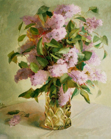 Florero con lilas Oil Canvas Floral Painting