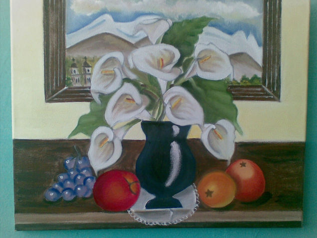 florero con pintura Oil Canvas Landscaping