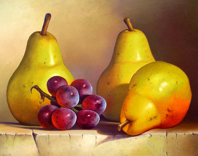 Peras sobre meseta Oil Textile Still Life Paintings