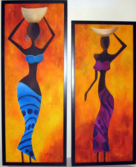 Colectoras africanas Oil Canvas Figure Painting