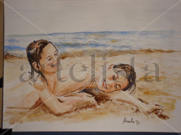 En la playa Watercolour Paper Figure Painting