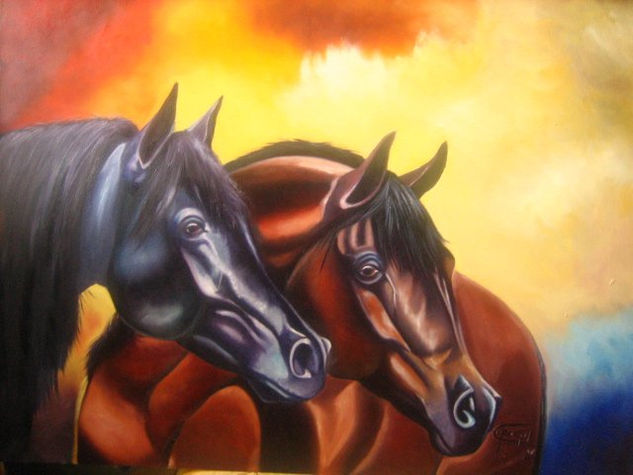 caballos de mi pueblo Oil Canvas Animals