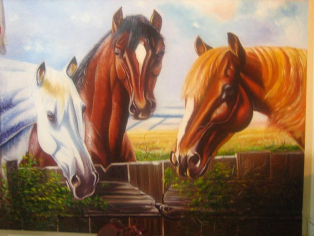 caballos de mi pueblo Oil Canvas Animals