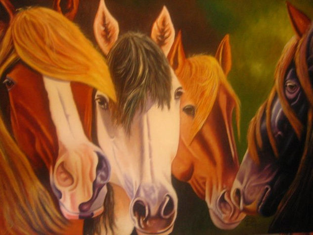 caballos de mi pueblo Oil Canvas Animals